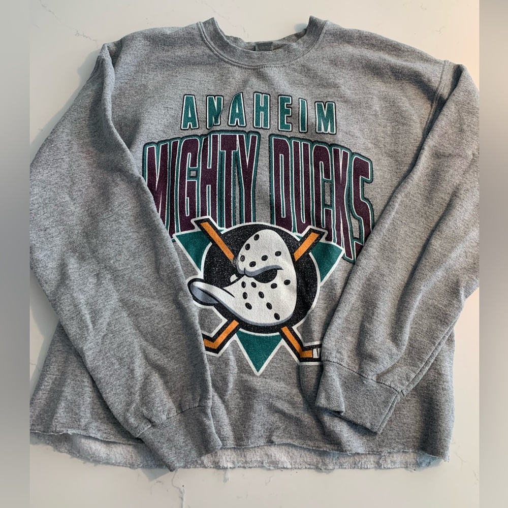 Gildan Gray Anaheim Mighty Ducks Crewneck Sweater